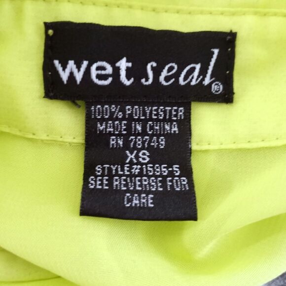 WET SEAL NEON GREEN SHEER BUTTON DOWN SLEEVELESS BLOUSE SZ.XS EUC - Picture 5 of 6